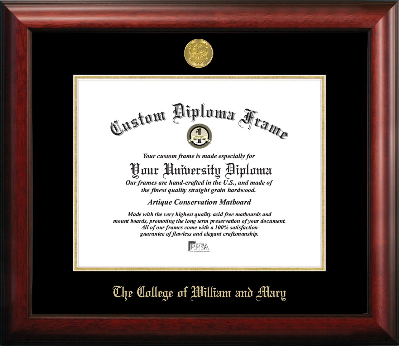 College of William and Mary 13w x 10h Gold Embossed Diploma Frame